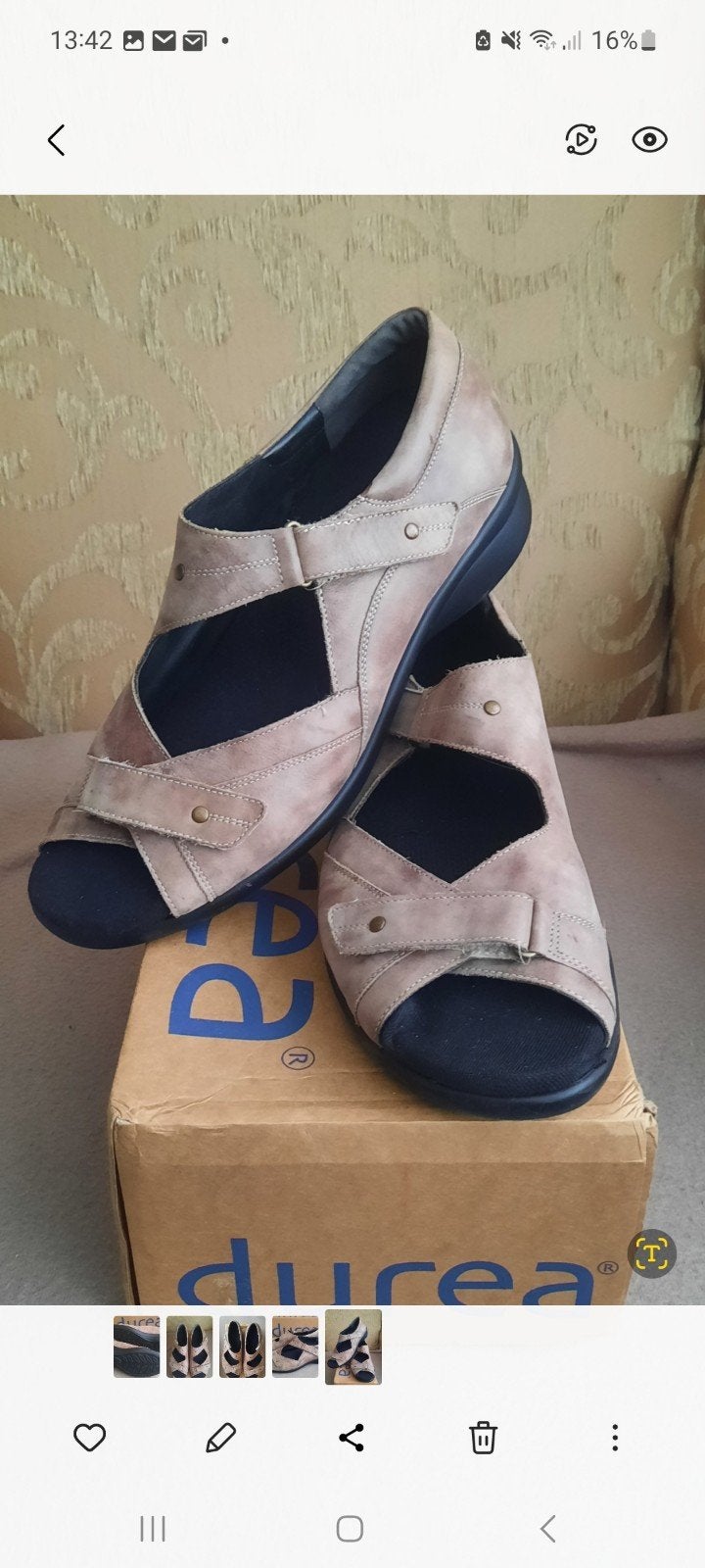 Durea Leren Sandalen Maat 42 K met Klittenbandsluiting, Durea, Beige, Zo goed als nieuw, Sandalen of Muiltjes