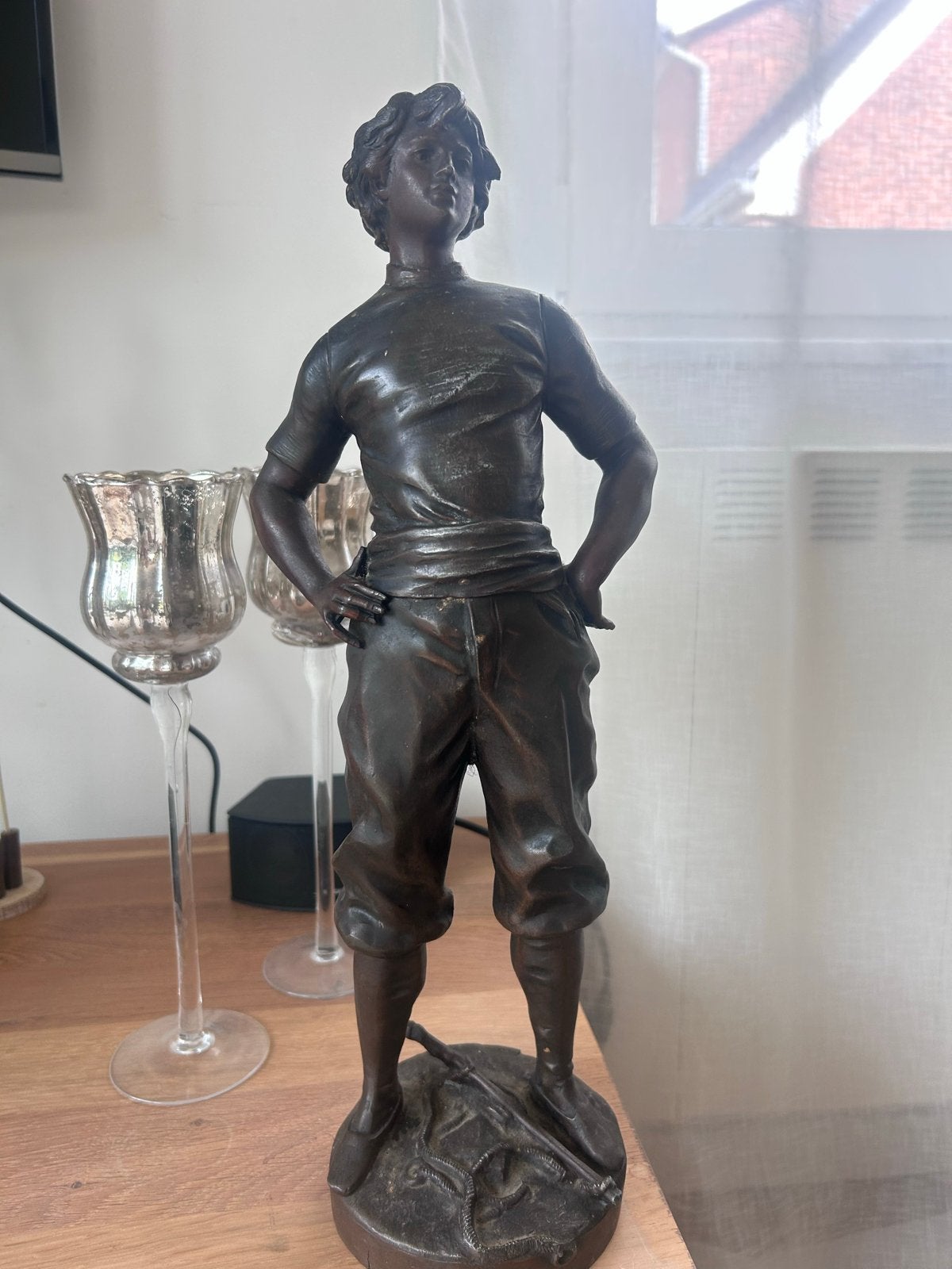 Louis Moreau (ca. 1900) Le gymnaste, Ophalen of Verzenden, Brons, Beeld, Bruin