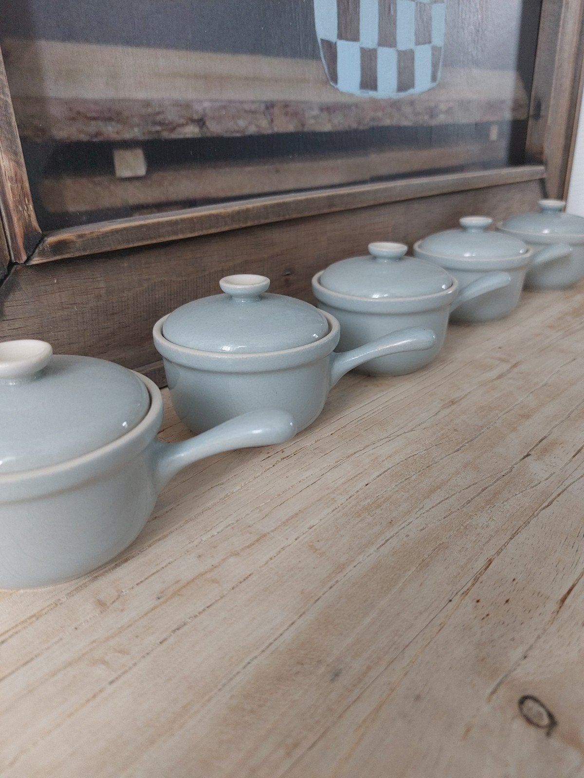 Antiek Parafeu soufle Servies Grijsblauw 5 Stuks met Deksele, Ophalen of Verzenden