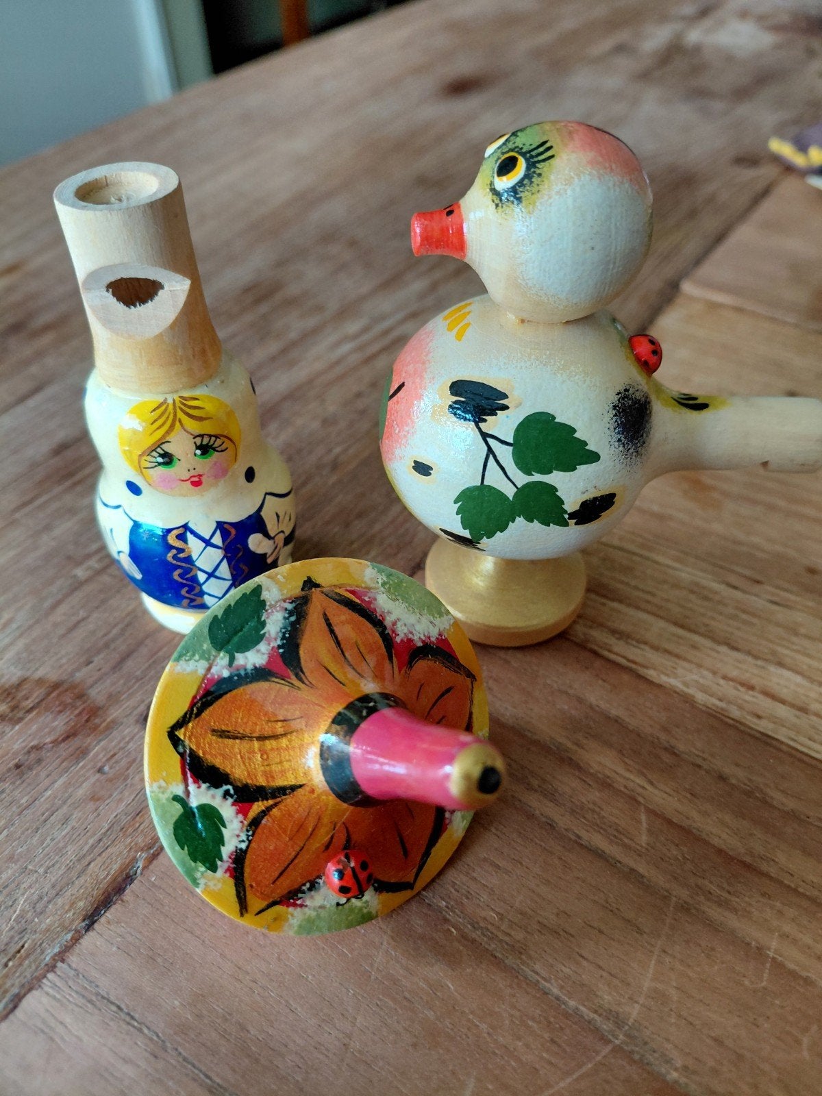 Vintage Russisch houten vogelfluitje – Handbeschilderd, Antiek en Kunst, Antiek | Speelgoed, Ophalen of Verzenden