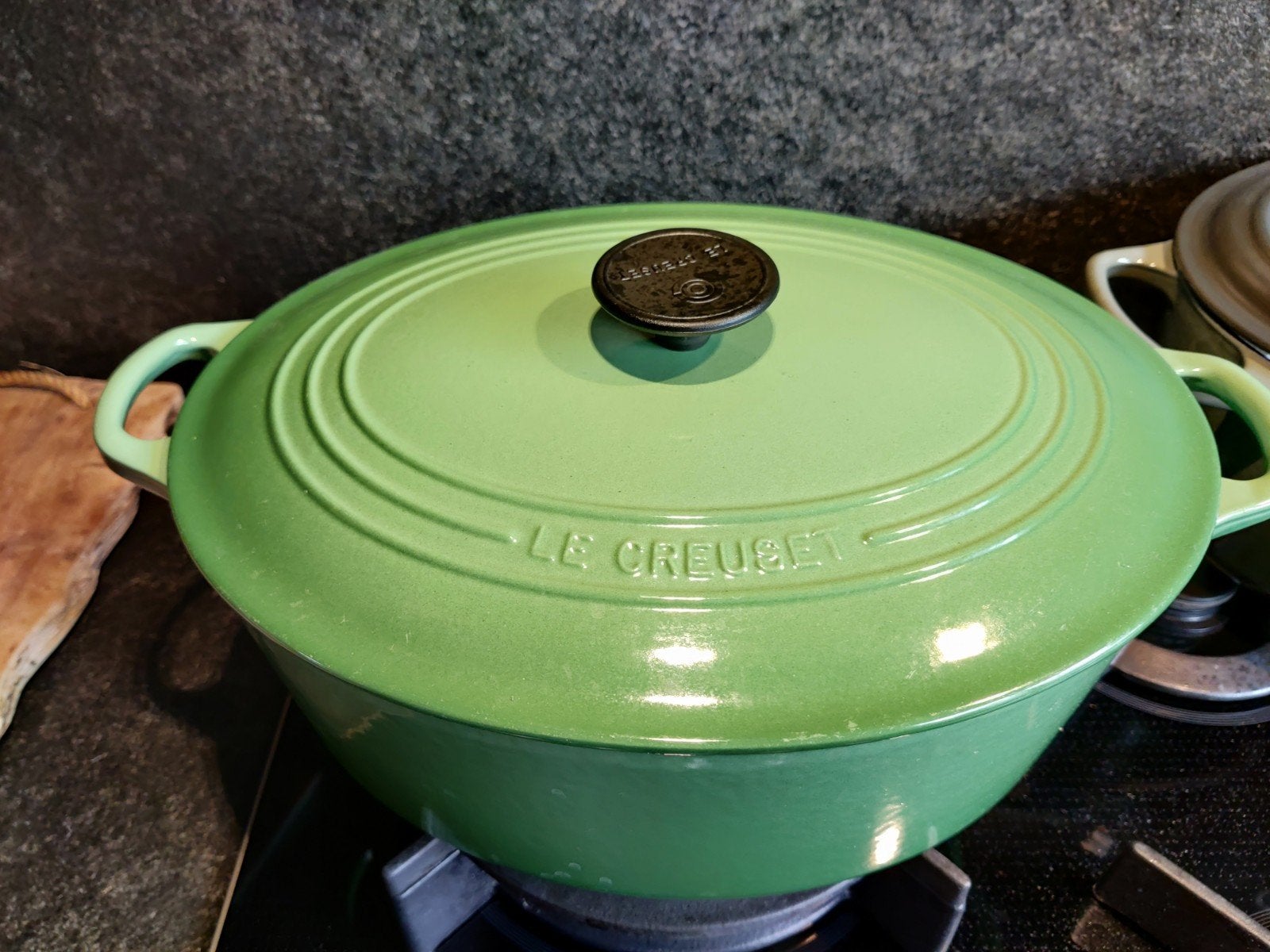Le Creuset Braadpan Groen - Gebruikt, Ophalen of Verzenden, Gebruikt, Gietijzer