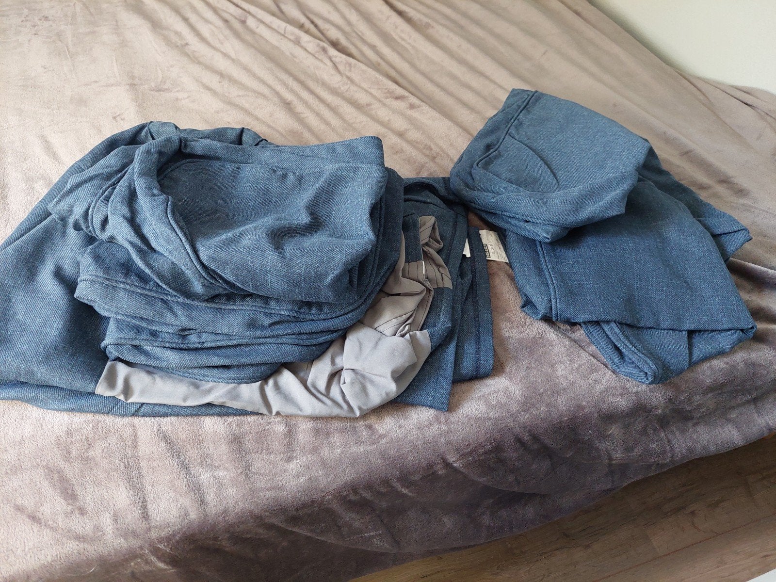 IKEA Ektorp 3-zitsbank hoezen: spijkerstofblauw & grijsgroen, Gebruikt, Driepersoons, 75 tot 100 cm, Ophalen of Verzenden
