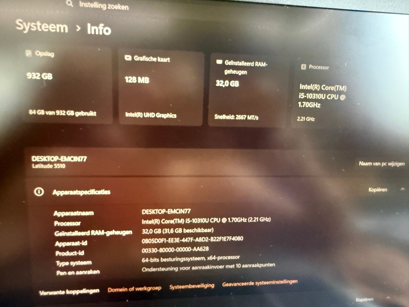 Dell Latitude 5510 Laptop i5-10310U 32GB RAM 932GB SSD, Computers en Software, Windows Laptops, 2 tot 3 Ghz, Ophalen of Verzenden