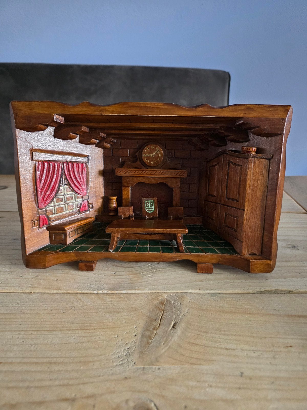 Vintage 3D houtsnijwerk wanddecoratie - Alpenstube chalet, Overige onderwerpen, Houtsnijwerk, Ophalen of Verzenden, Handgemaakt
