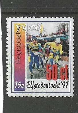 1997 stadspost stadspost Harlingen 15e elfstedentocht 50 ct, Postzegels en Munten, Ophalen of Verzenden, Na 1940, Gestempeld