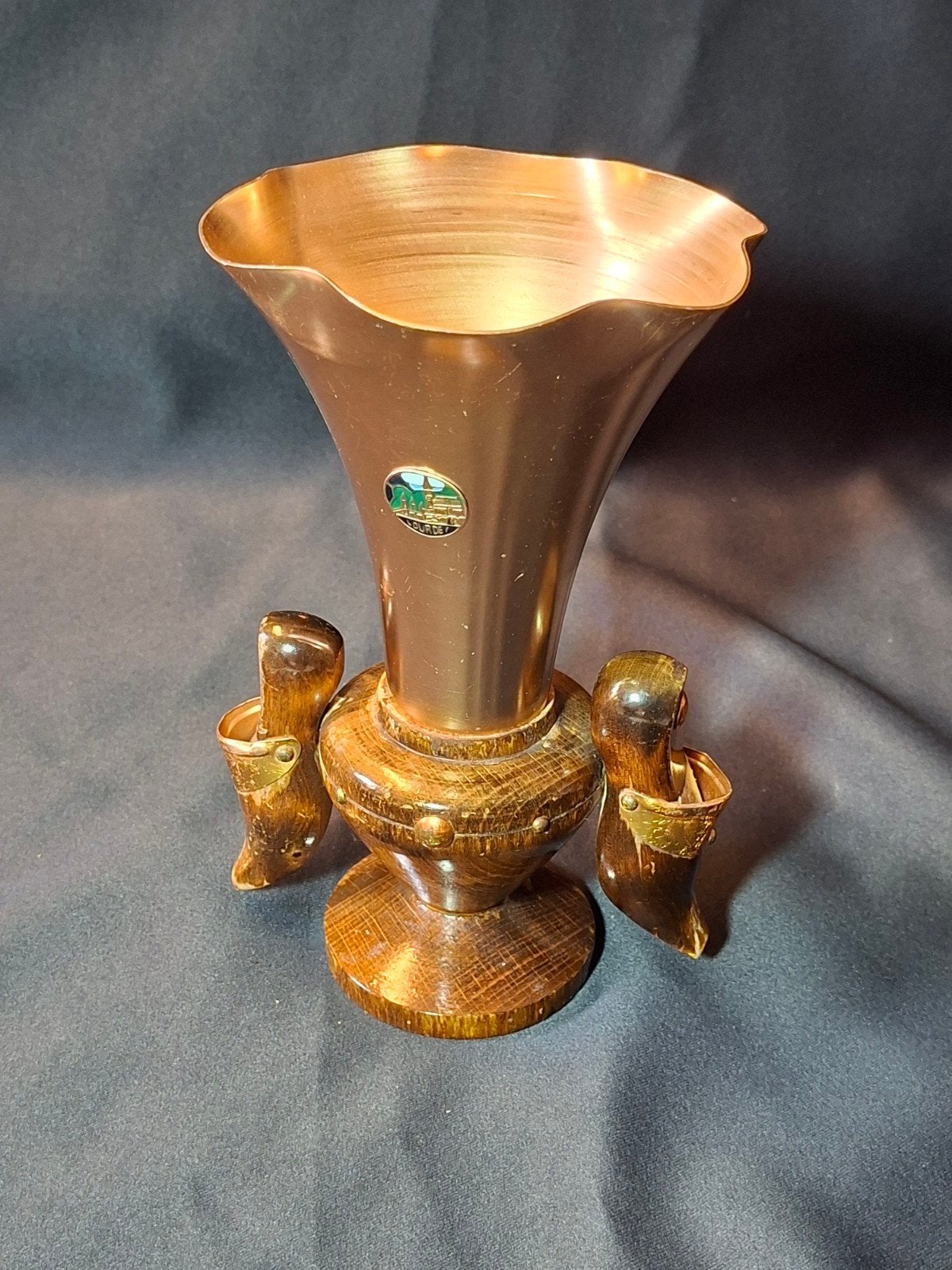 Vintage Lourdes Beker met Klompjes - Koper en Hout, Ophalen of Verzenden