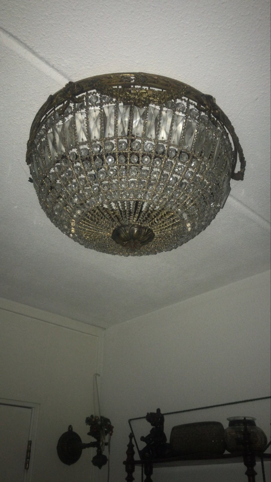 Antieke kristallen plafondlamp, Ophalen of Verzenden