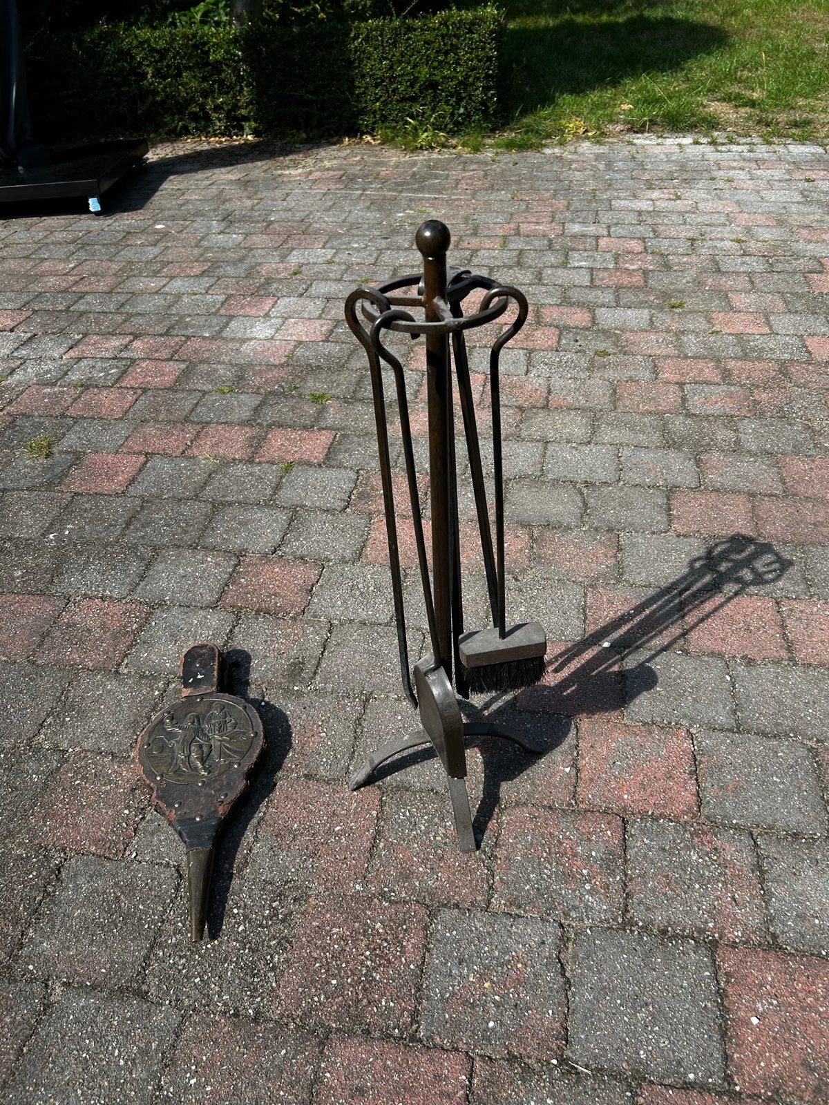 Haardstel met blaasbalg - compleet en decoratief, Ophalen of Verzenden, Gebruikt, Houthaard