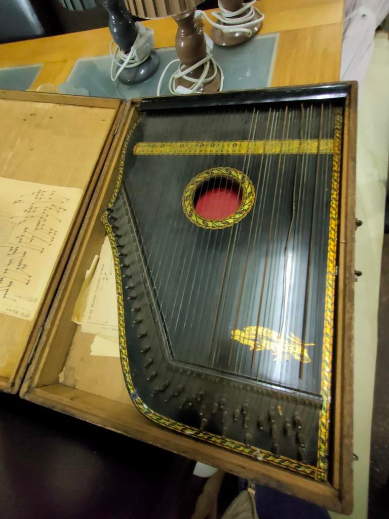 Citer in opbergkist met papiermuziek, Muziek en Instrumenten, Ophalen of Verzenden