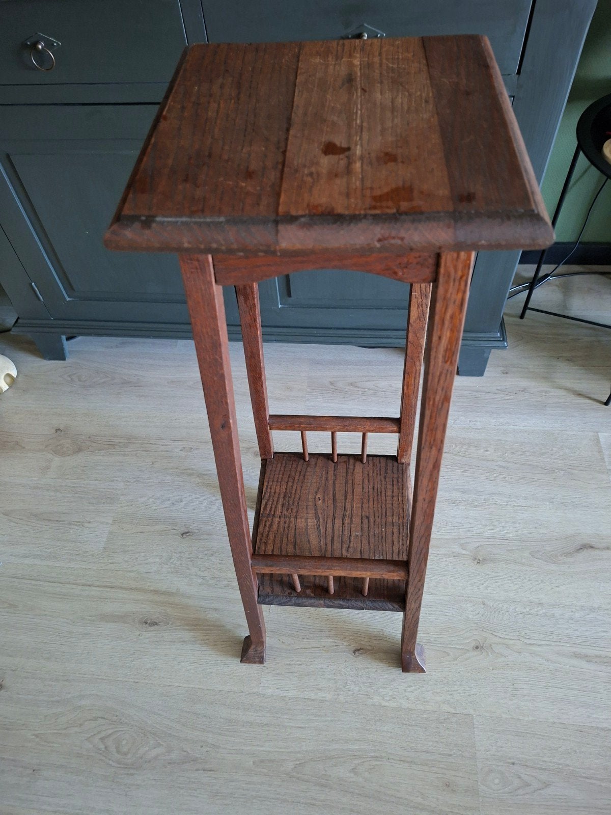 Set: 2 bamboe nachtkastjes en 1 eiken bijzettafel, Ophalen, Minder dan 55 cm, Gebruikt, 60 cm of meer