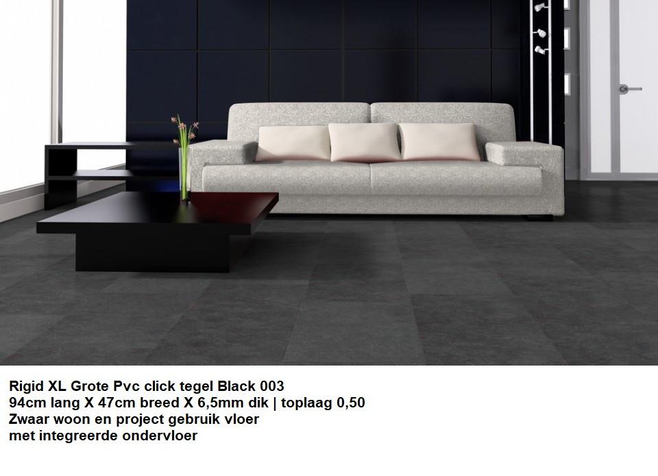 Grote Pvc Click Tegel Black 6,5mm met integreerde ondervloer, Huis en Inrichting, Stoffering | Vloerbedekking, 75 m² of meer, Zwart