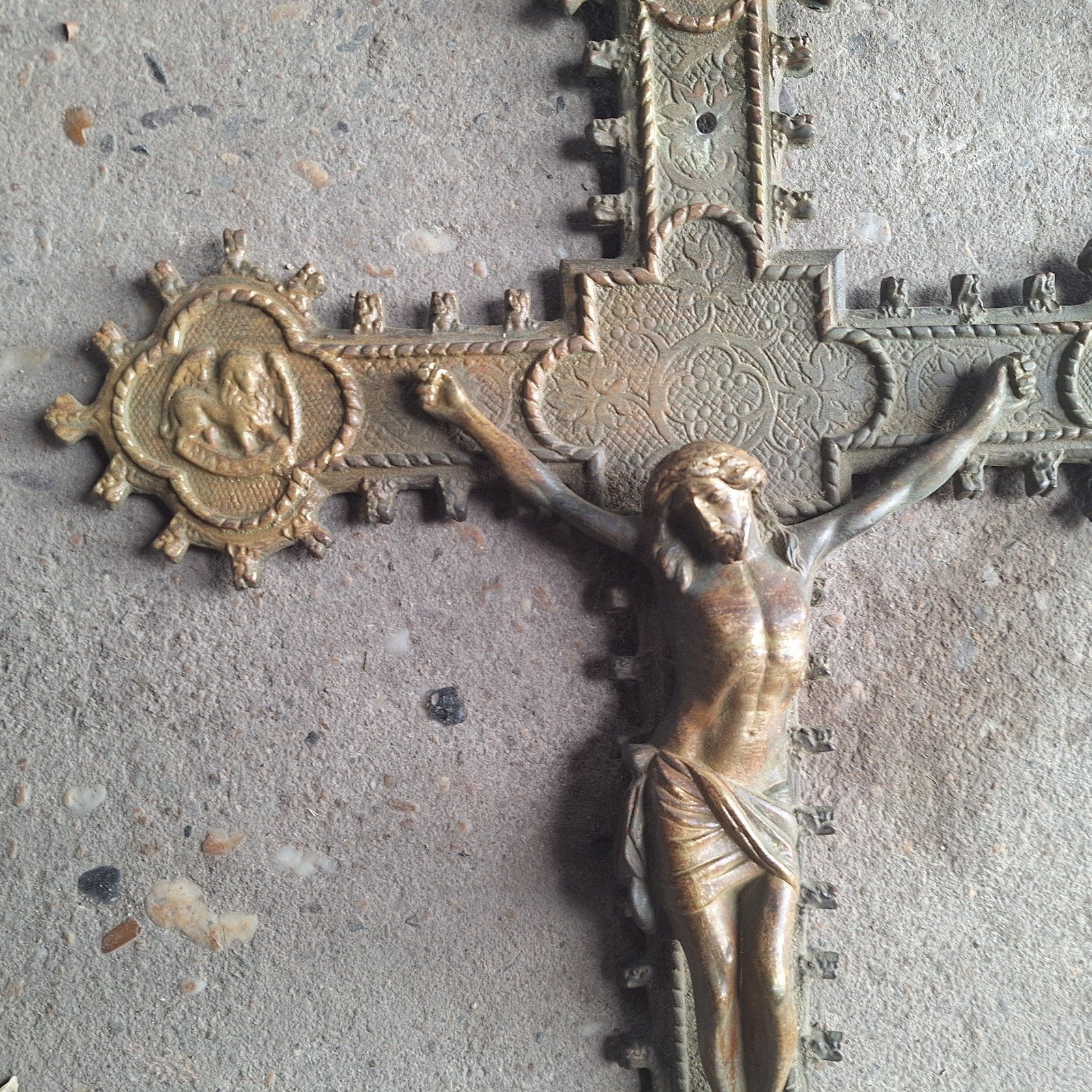 Antiek Christus Kruisbeeld - Gedetailleerd Messing, Ophalen of Verzenden