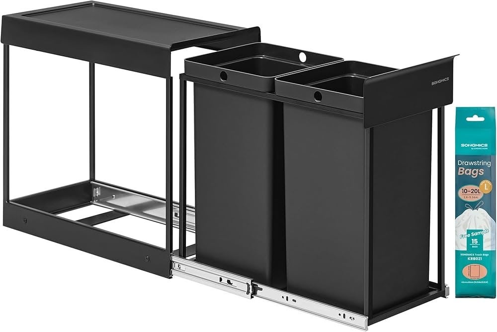 Uittrekbare Prullenbak 2x15L - Afvalscheiding Keuken, Ophalen, Nieuw, 20 tot 30 liter, Metaal