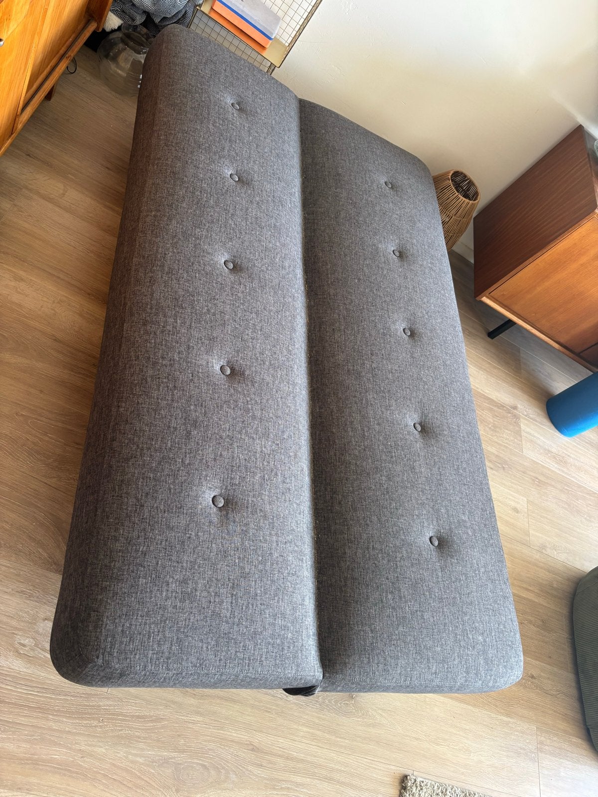 Grijze slaapbank / driepersoonsbank, Ophalen, Tweepersoons, Zo goed als nieuw, 180 cm