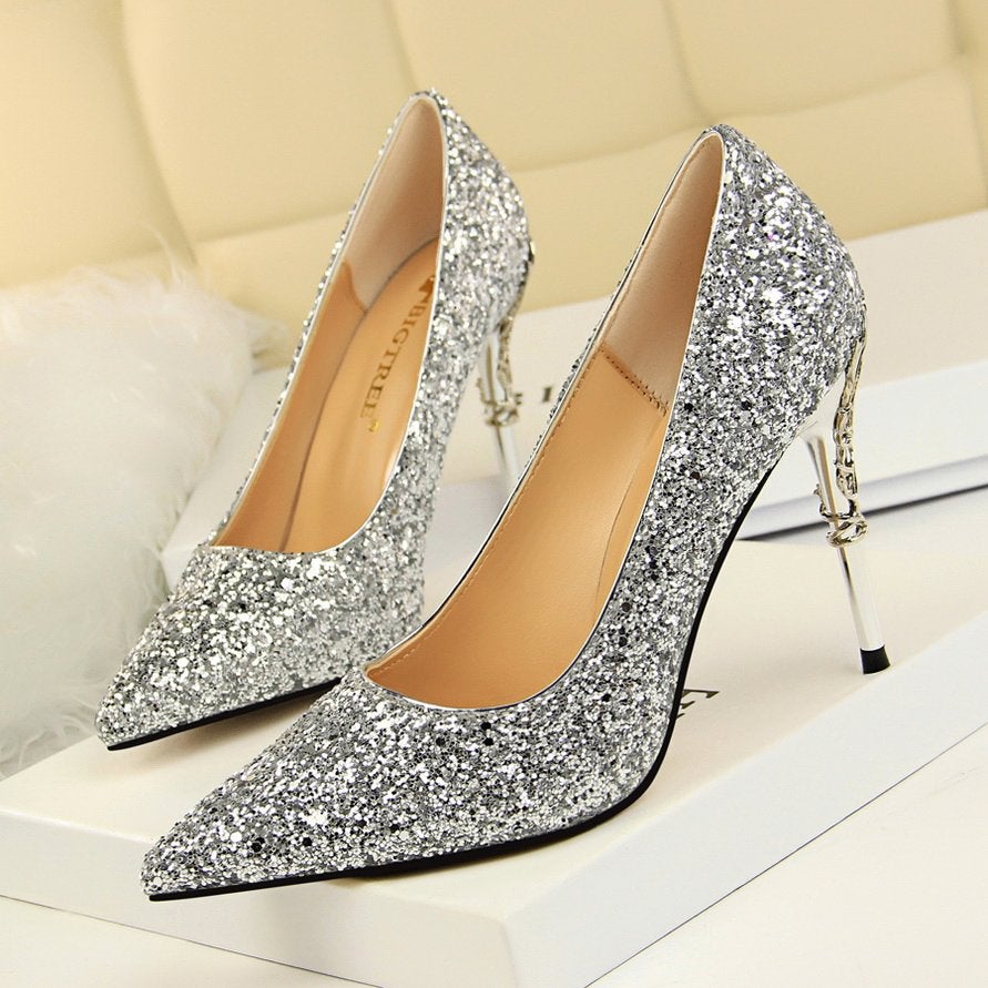 Hoge zilveren dames glitter hakken stiletto pumps glimmende, Verzenden, Nieuw, Overige kleuren, Pumps