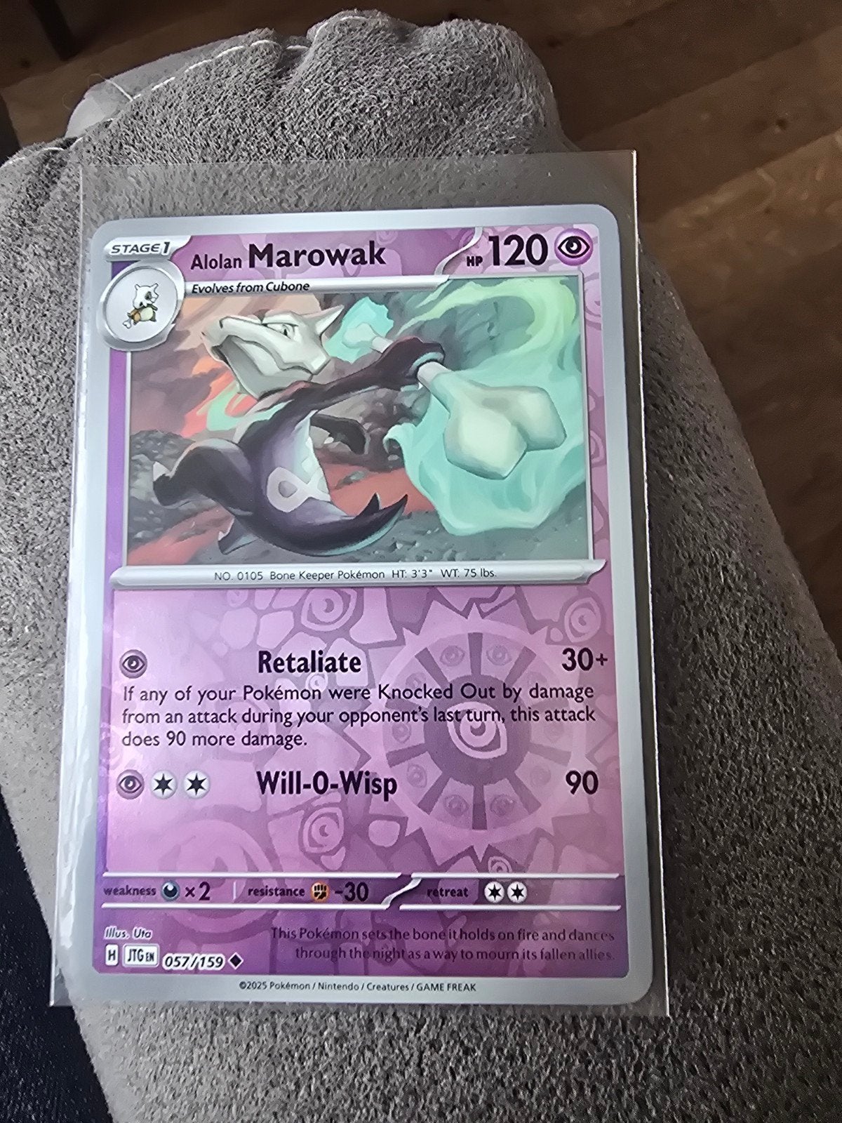 Pokémon Kaart: Alolan Marowak 057/159 - Zeldzaam, Ophalen of Verzenden, Zo goed als nieuw, Losse kaart