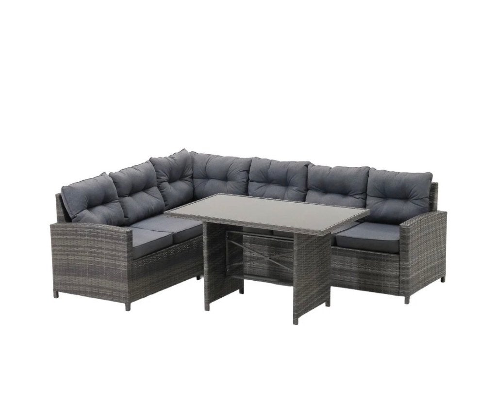 Wicker loungeset met tafel en opbergbox, Ophalen, 6 zitplaatsen, Zo goed als nieuw, Loungeset