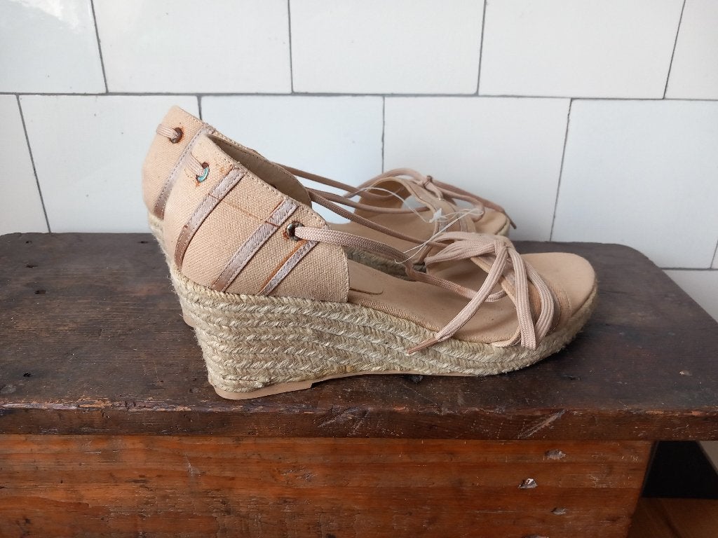 vintage zomer schoenen boho sandaal sleehak mt 40 Frankrijk, Ophalen, Zo goed als nieuw, Overige typen