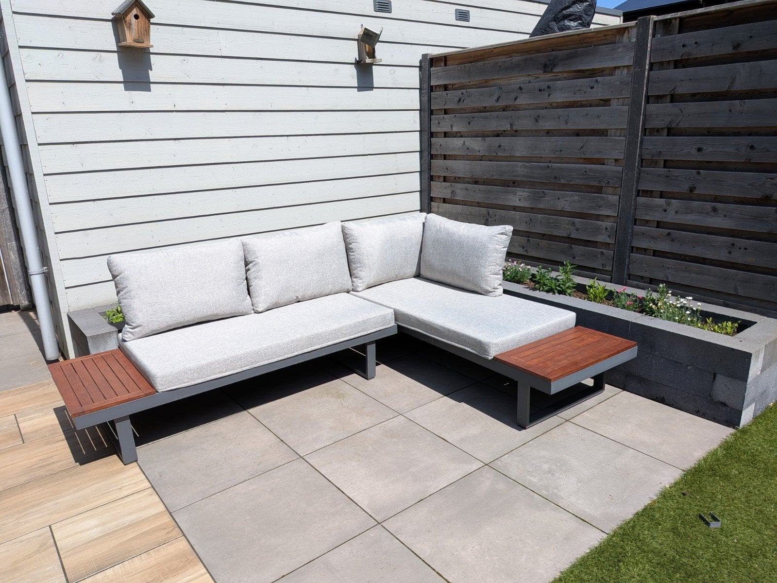 Multifunctionele loungeset, Aluminium Frame & Houten Details, Tuin en Terras, Tuinsets en Loungesets, Ophalen, 4 zitplaatsen, Gebruikt