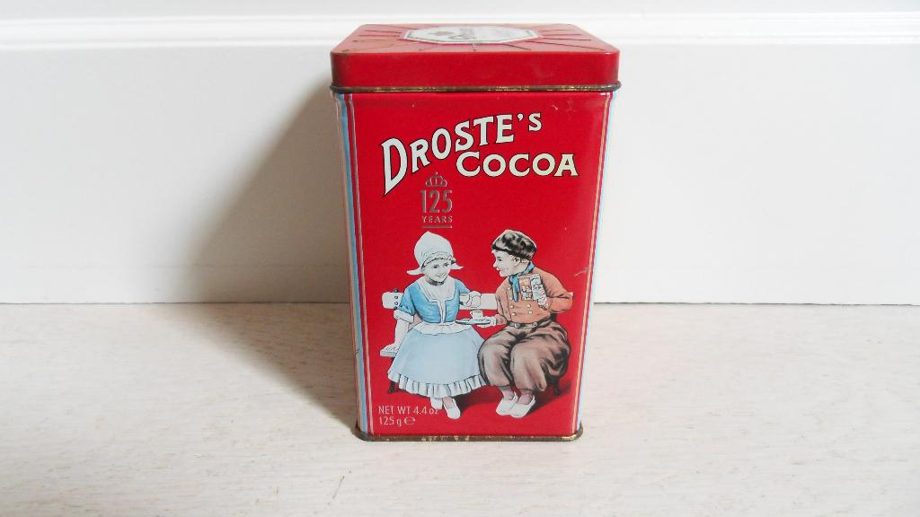 Droste cocoa blik : Uitgave Droste 125 jaar : boer en boerin, Ophalen of Verzenden, Gebruikt, Overige, Droste