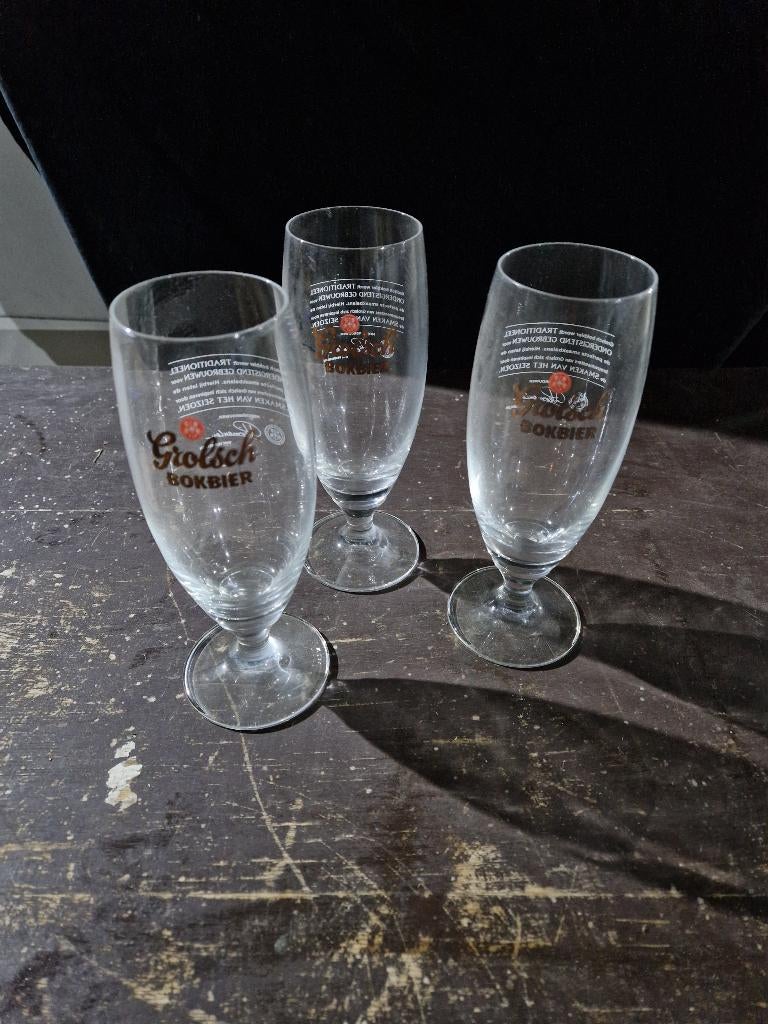 3 stuks Grolsch bokbier glas op pootje, Ophalen of Verzenden, Zo goed als nieuw, Glas of Glazen, Grolsch