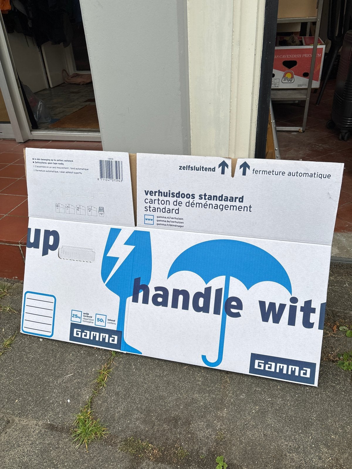 18 Gamma verhuisdozen, 50 liter, prima staat, Ophalen, Doos, 40 tot 60 cm, Opvouwbaar
