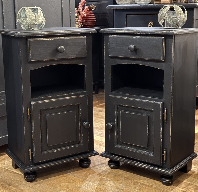 Set vintage nachtkastjes, twee kastjes zwart, 2x kast VdlM, Ophalen, Minder dan 45 cm, Zo goed als nieuw, 70 cm of meer