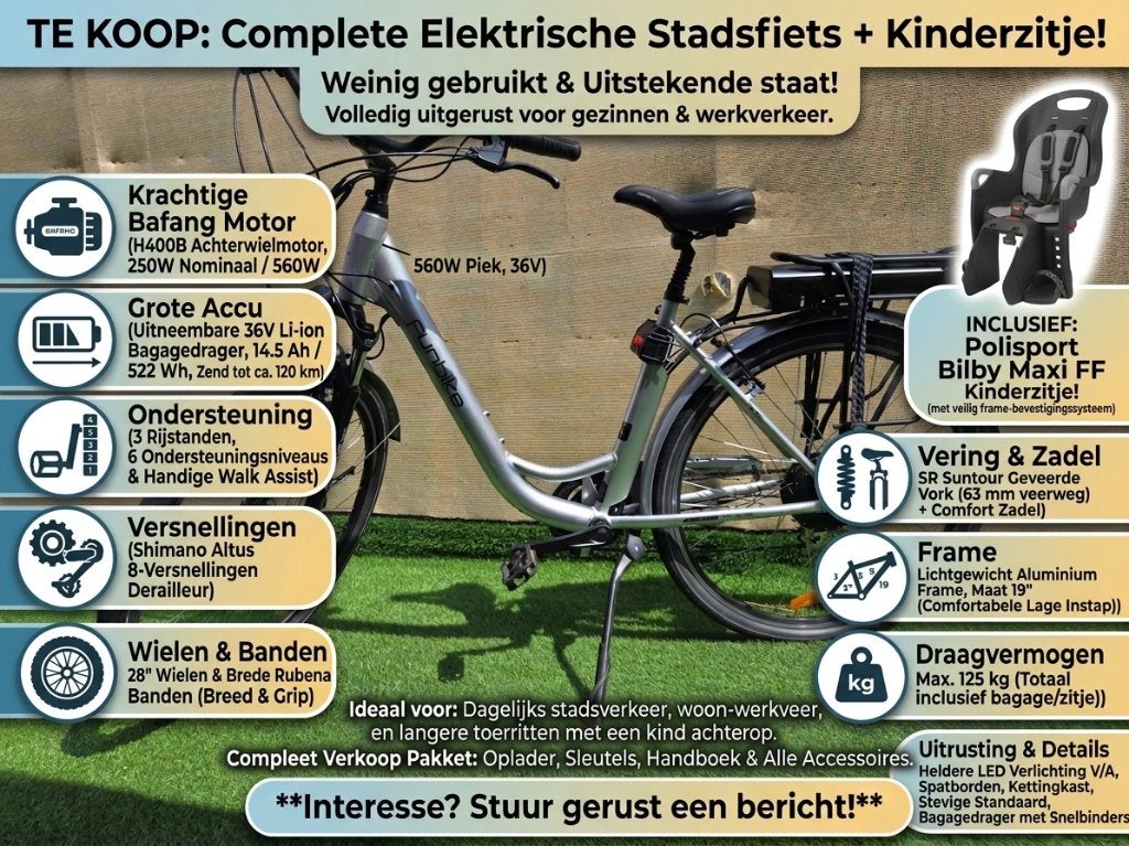 Elektrische fiets Urban +fietsstoeltje, Ophalen of Verzenden, Gebruikt, Overige merken