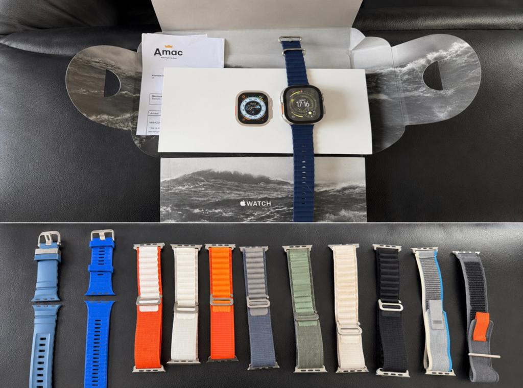 Apple Watch Ultra 49mm als nieuw+12 bandjes & Bon, Ophalen, Zo goed als nieuw, Zilver, IOS