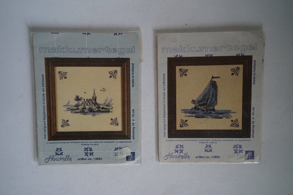 vintage makkumer tegel borduurpakket nouvelle boot dorp 2x., Ophalen of Verzenden, Zo goed als nieuw, Handborduren, Borduurpakket