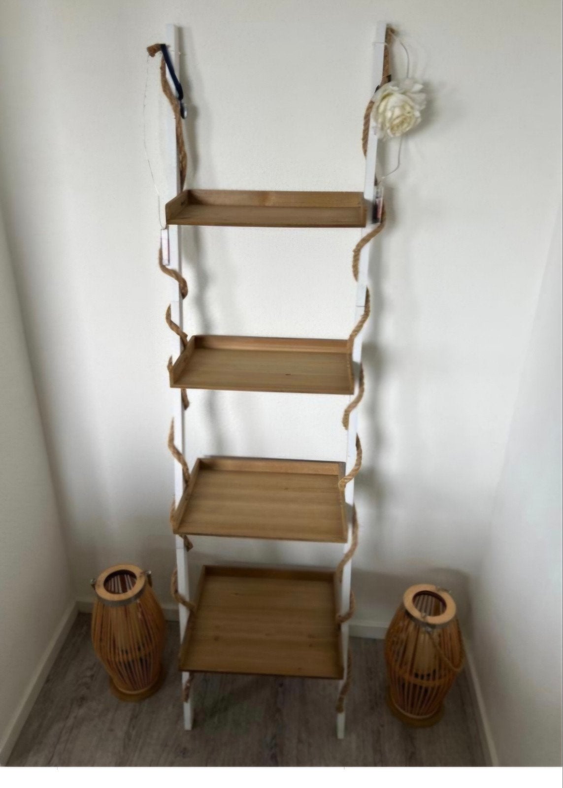 Decoratieve ladderrek met houten planken, Ophalen, Zo goed als nieuw