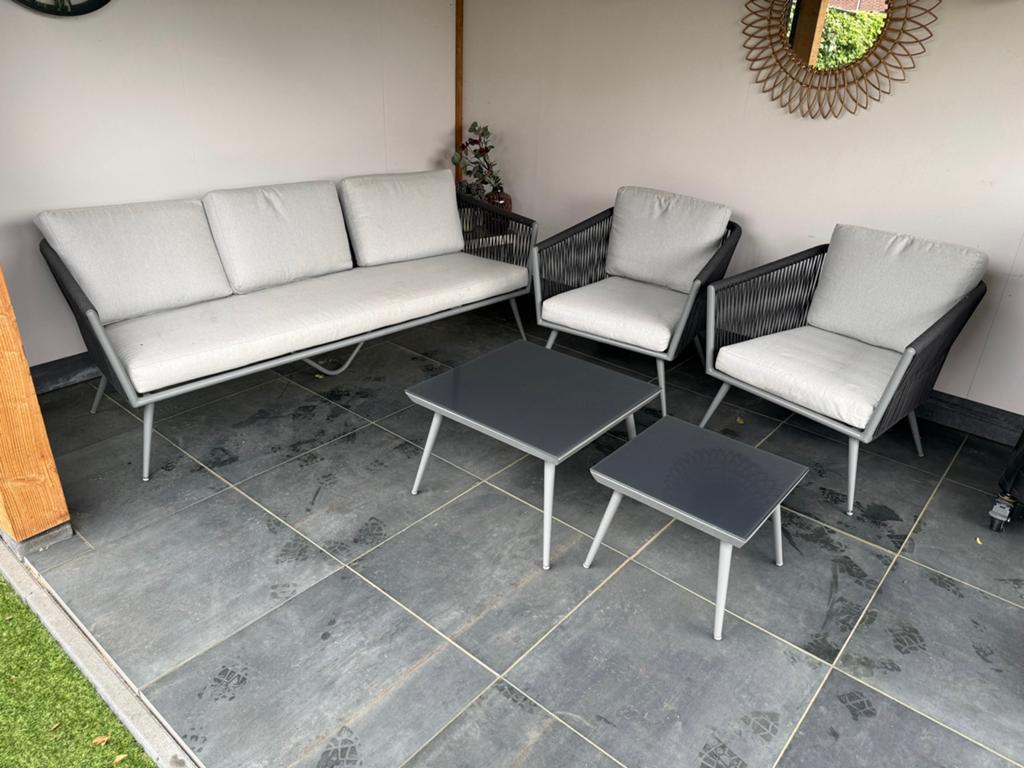 Grijze lounge set, Ophalen, Gebruikt, Kunststof, 4 zitplaatsen