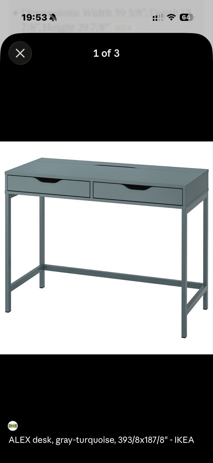 IKEA ALEX bureau grijs-turkoois met lades, Ophalen, Met lades, Spaanplaat of MDF, Zo goed als nieuw