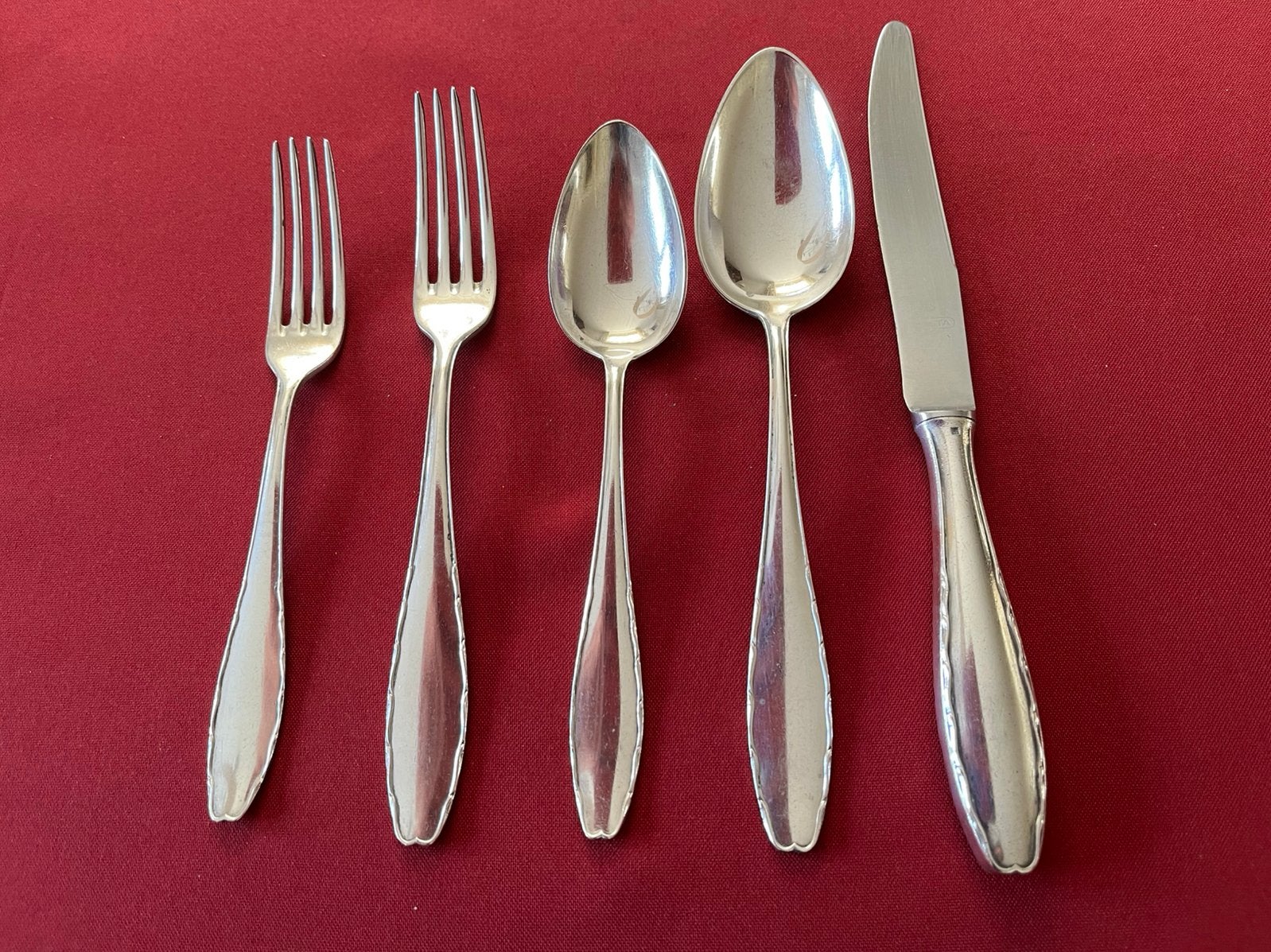 Bestek set 5 delig verzilverd op basis 90 ANTIEK., Antiek en Kunst, Ophalen of Verzenden
