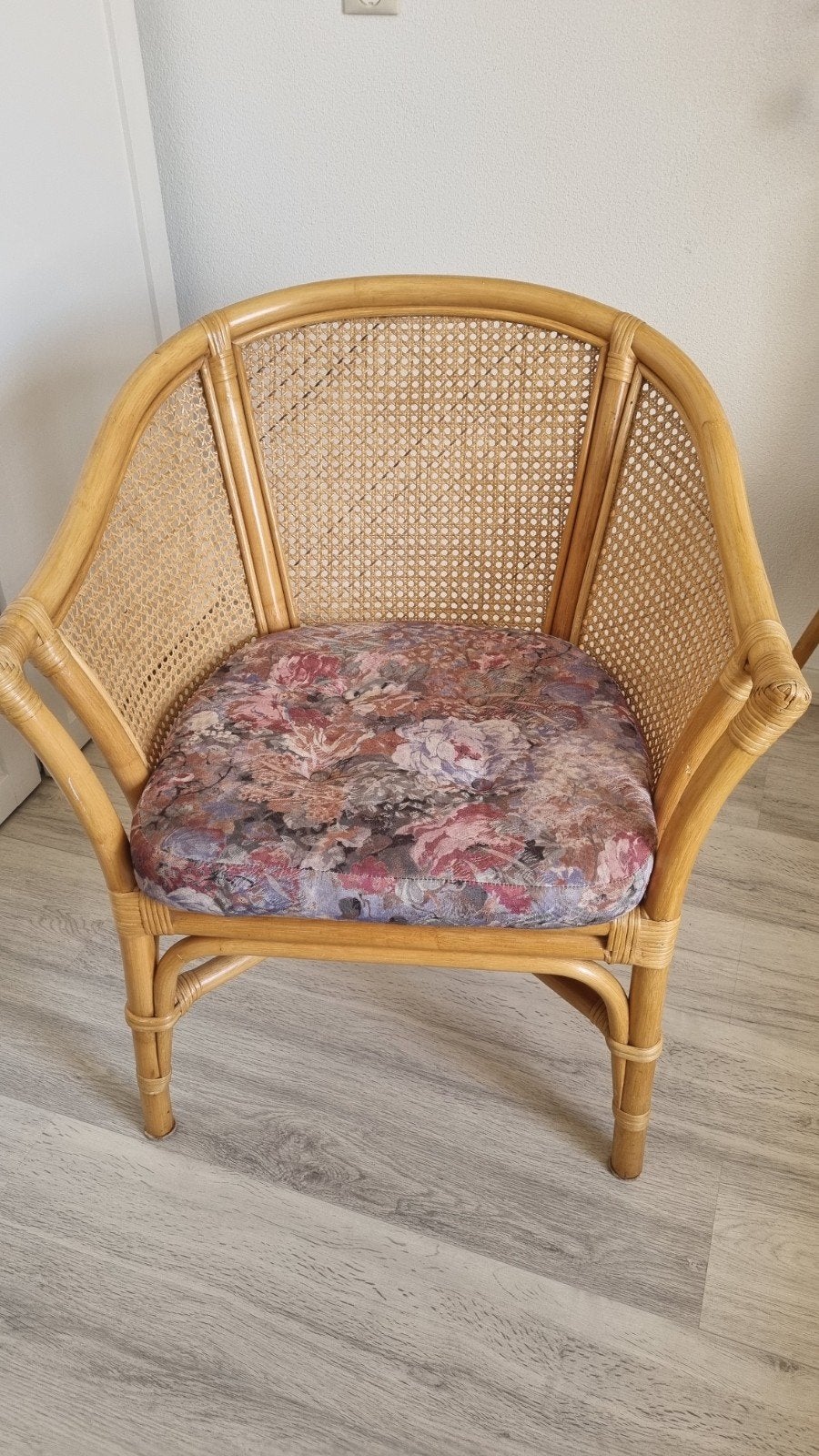 Rotan stoel met bloemenkussen, Ophalen