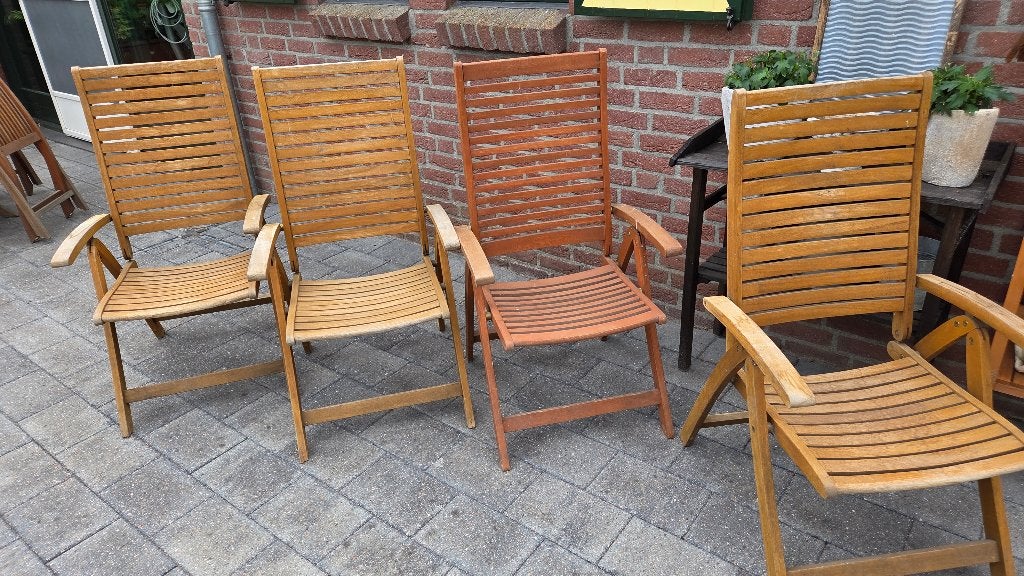 Hardhouten tuinstoelen, Tuin en Terras, Ophalen, Gebruikt, Teakhout, Inklapbaar