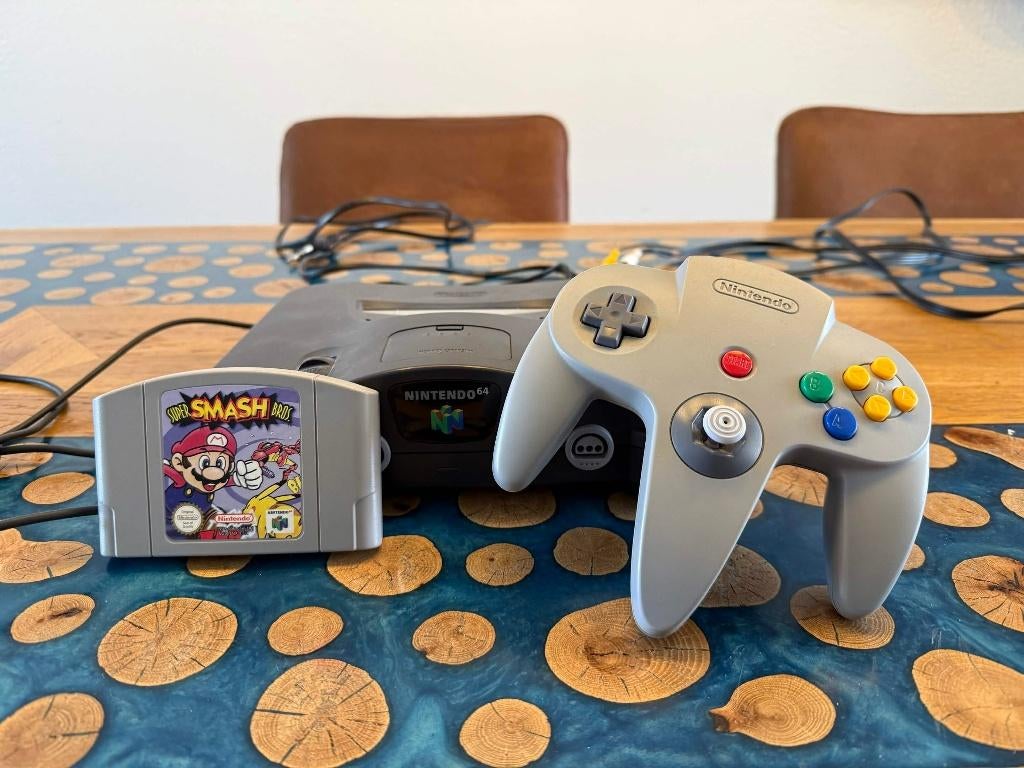Nintendo 64 / N64 + controller + Smash Bros + kabels, getest, Ophalen of Verzenden, Zo goed als nieuw, Met 1 controller, Met games