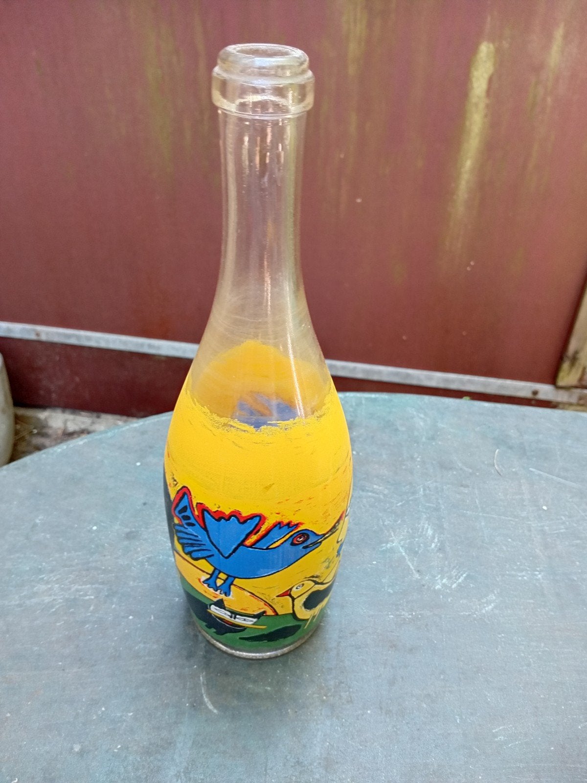 Vintage Corneille waterfles met vogel en gezicht, Ophalen of Verzenden