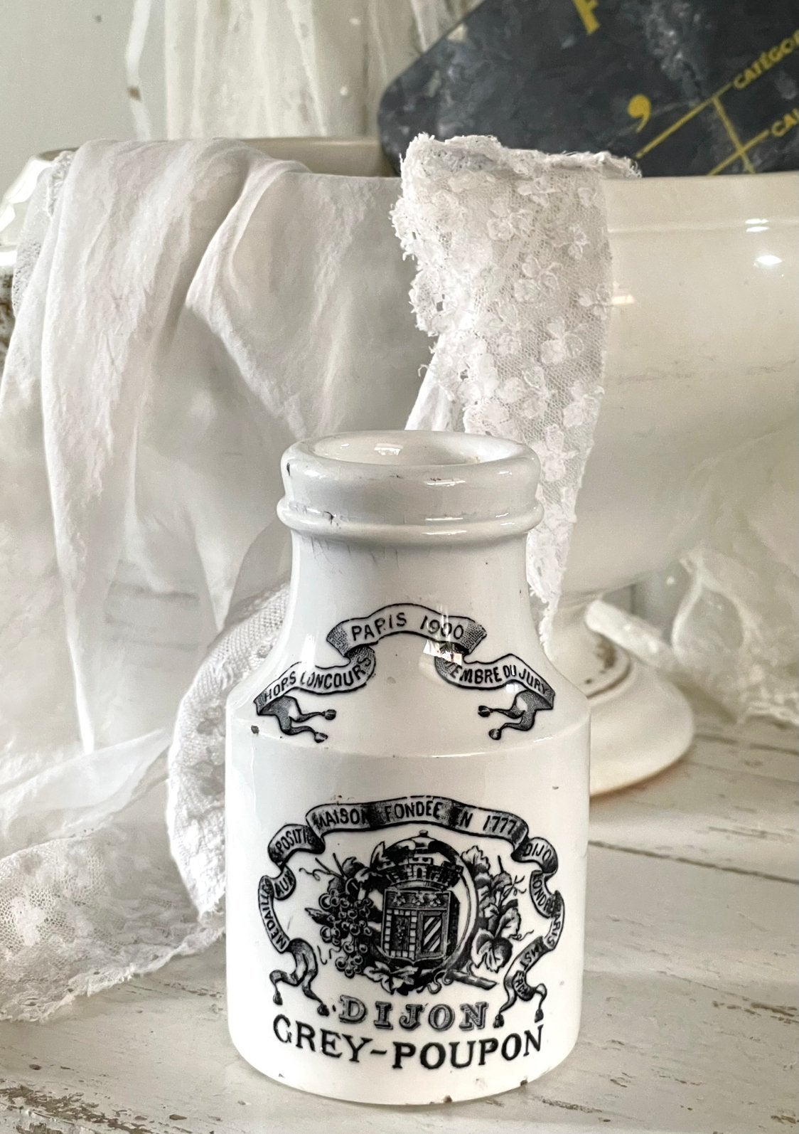 Brocante oud Frans DIJON mosterd potje, Ophalen of Verzenden