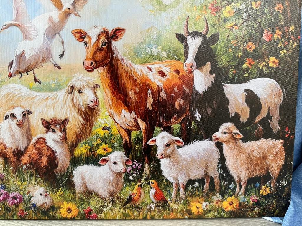 Gekaderd Canvas Schilderij: Boerderijdieren Landstijl 30x40c, Ophalen of Verzenden