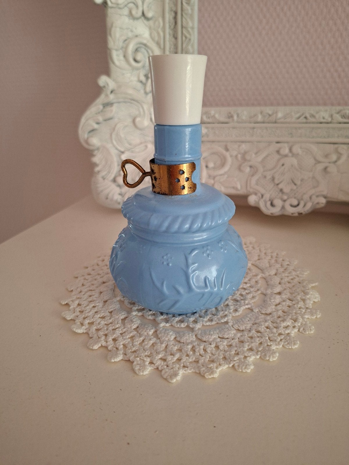 antiek brocante oud Avon parfumflesje lichtblauw, Verzamelen, Ophalen of Verzenden, Gebruikt, Parfumfles