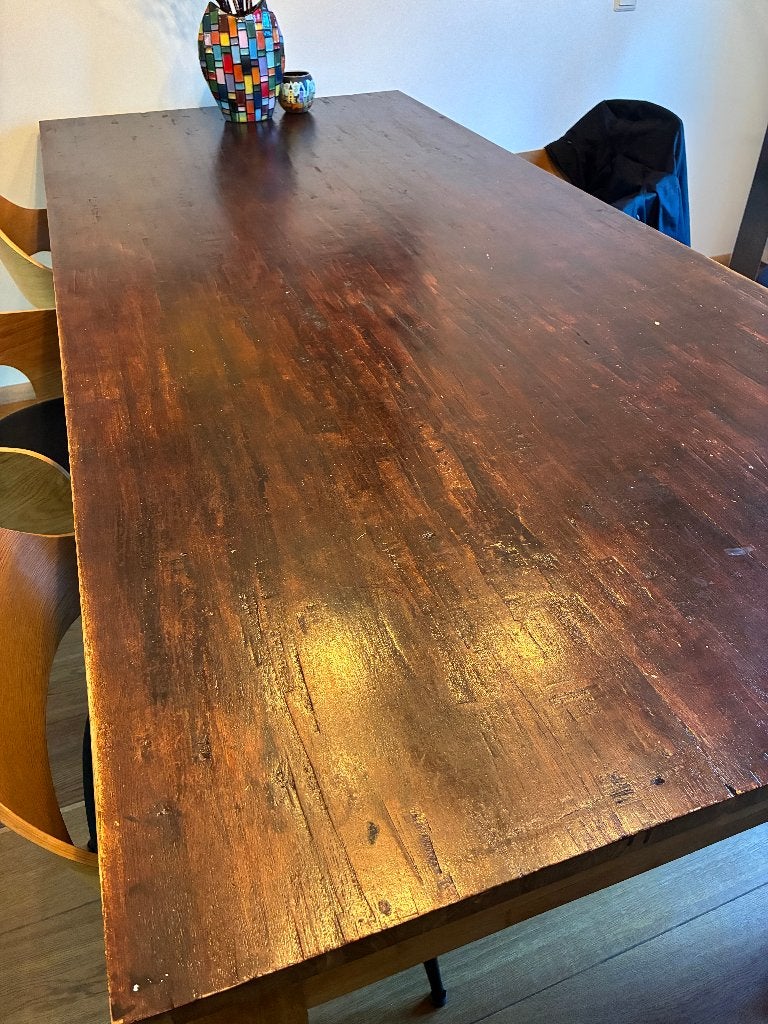 Tafel lang 220 cm, breed 100 cm, hoog 80 cm, Ophalen, Gebruikt, Teakhout, 200 cm of meer