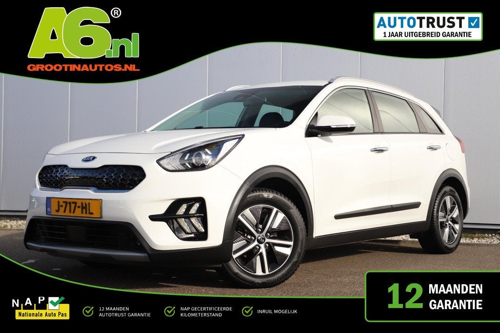 Kia Niro 1.6 GDi Hybrid DynamicLine Half Leder Carplay Andro, Auto's, Kia, Gebruikt, Euro 6, Leder en Stof, Wit