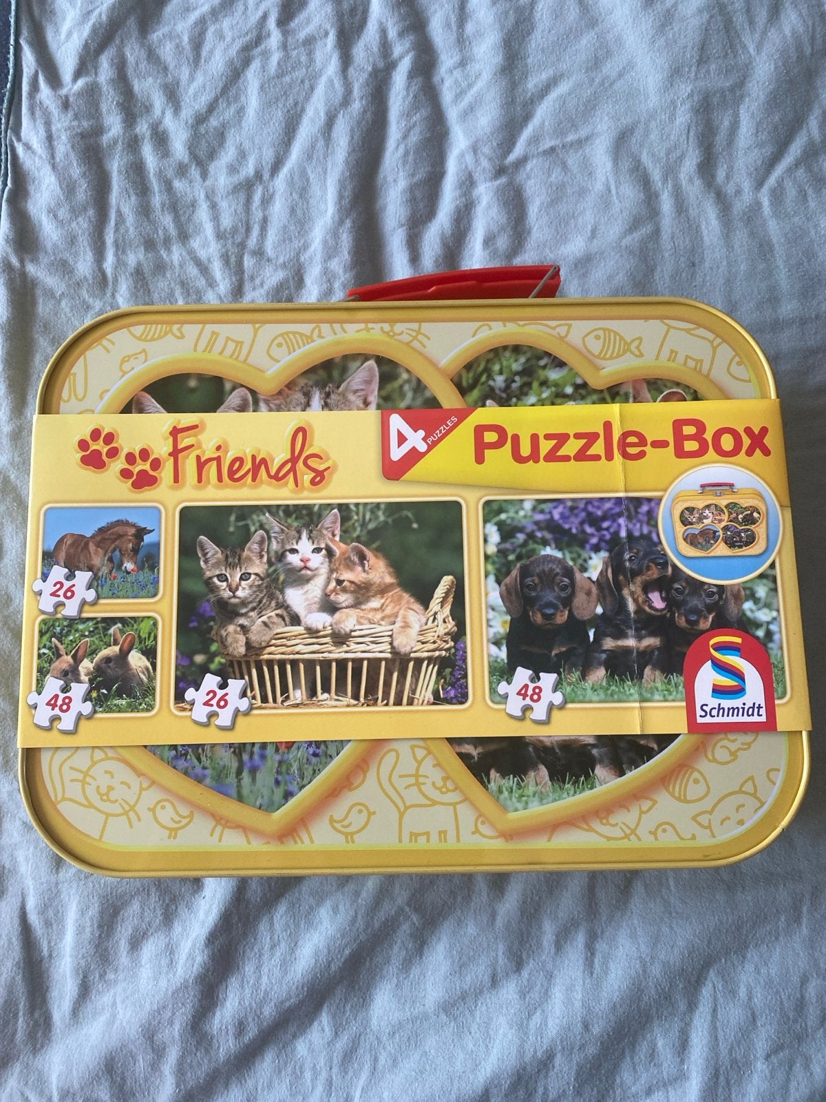 Schmidt Friends Puzzle-Box met 4 puzzels (26 en 48 stukjes), Ophalen of Verzenden, 10 tot 50 stukjes, Nieuw, 4 tot 6 jaar