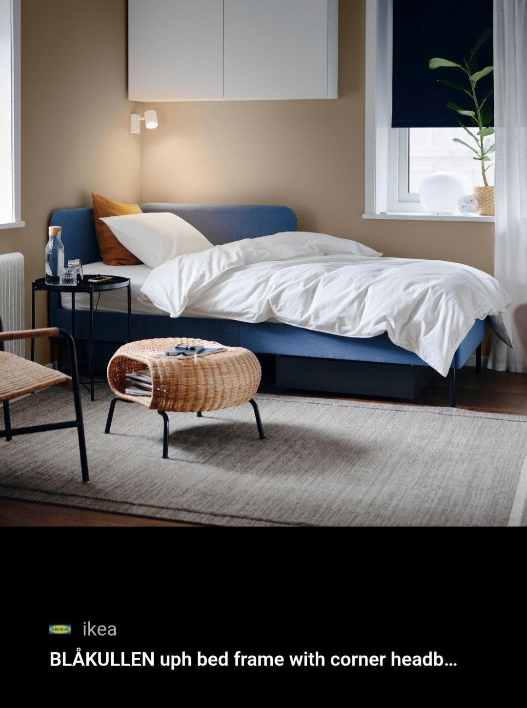 IKEA BLÅKULLEN Bedframe met hoekhoofdeinde, blauw, Huis en Inrichting, Slaapkamer | Bedden, Ophalen, 90 cm, Eenpersoons, Blauw