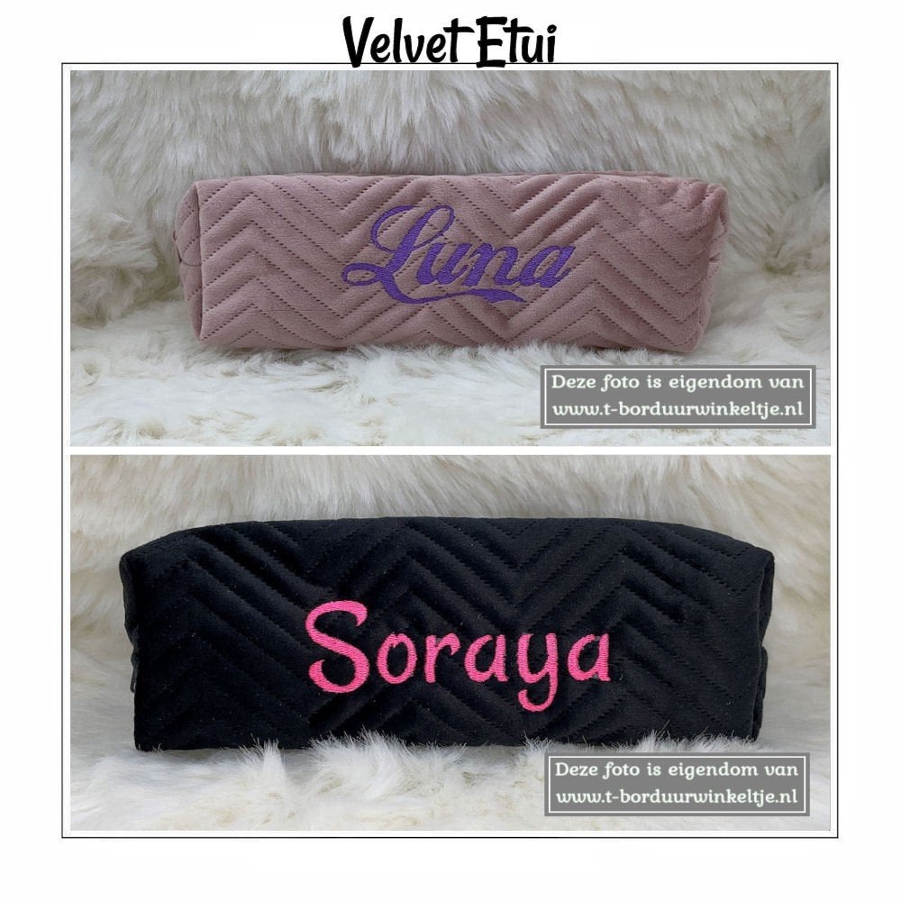 Velvet Etui geborduurd met naam (5 kleuren), Diversen, Ophalen of Verzenden, Nieuw