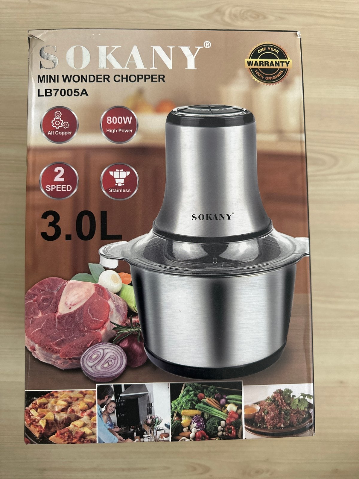 Sokany Mini Wonder Chopper LB7005A - 3.0L, 800W, 2 snelheden, 3 tot 4 liter, Ophalen of Verzenden, Nieuw, 2 snelheden