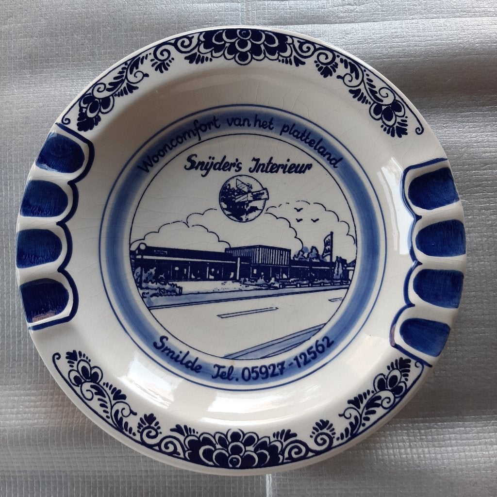 Asbak Delfts Blauw ø 20,5 cm. opdruk: Snijder Smilde, Antiek en Kunst, Ophalen