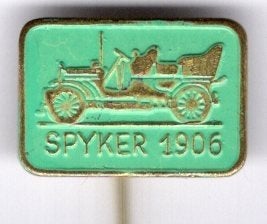 Spyker 1906 groen op koper auto speldje ( D_042 ), Verzamelen, Verzenden, Zo goed als nieuw, Transport, Speldje of Pin