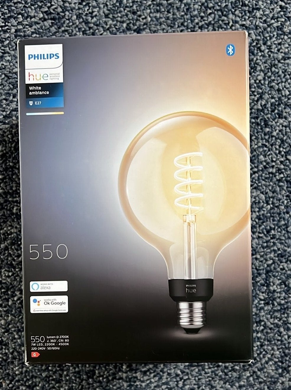 Philips Hue Filament G125 E27 - Warm tot Koelwit - Dimbaar, Huis en Inrichting, Wit, Gebruikt, Philips Hue, Glas